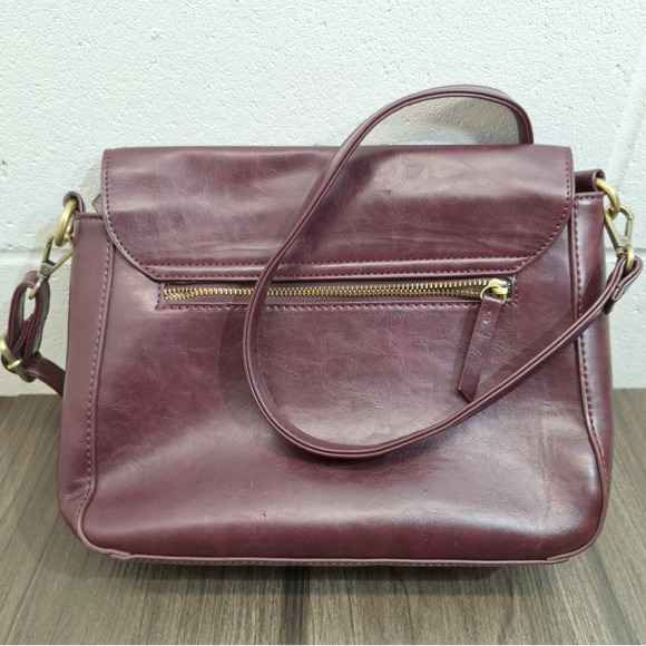 Joy Susan Burgundy Vegan Leather Crossbody Bag Faux Suede Flap Messenger Purse - Picture 2 of 15